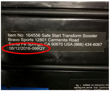 Label located under the platform with the date code